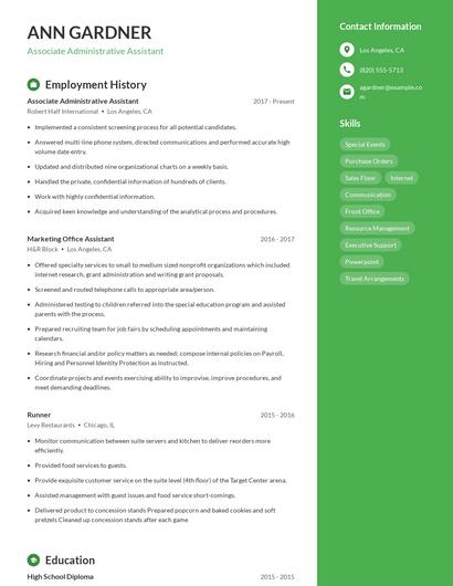 Associate Administrative Assistant Resume