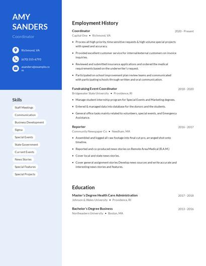 Coordinator Resume
