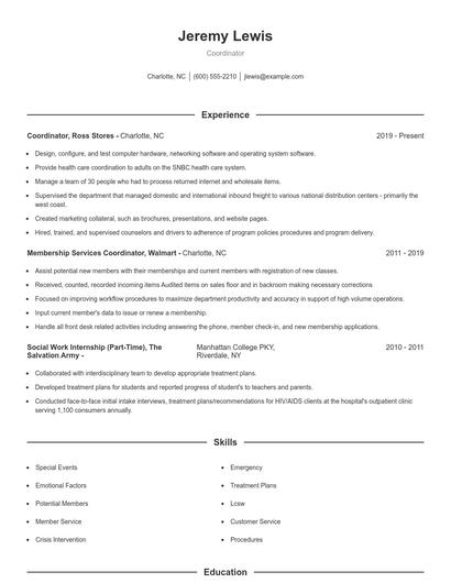 Coordinator Resume