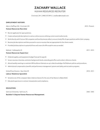 Human Resources Recruiter Resume