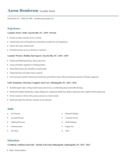 Laundry Sorter Resume